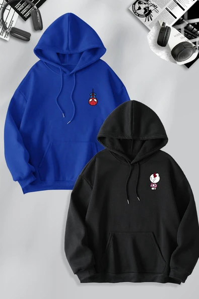 macklin Sevgili Çift Kombin Spiderman ve Hello Kitty Baskılı Özel Tasarım Kapüşonlu Sweatshirt 2li Set Takım - 1