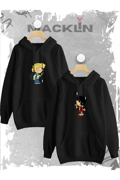 macklin Sevgili Çift Kombini Cedric ve Chen Baskılı Özel Tasarım Kapüşonlu Sweatshirt 2li Set Takım