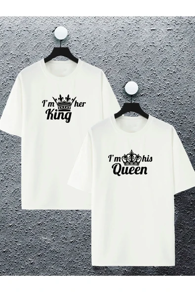 macklin Unisex Kadın Erkek King Quenn Sevgili Çift Kombini Tasarım Oversize Tshirt 2'li
