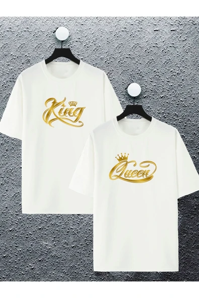 macklin Unisex Kadın Erkek King Quenn Baskılı Sevgili Çift Kombini Tasarım Oversize Tshirt 2'li