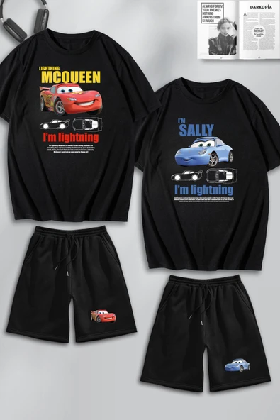 macklin Unisex Kadın Erkek I'm Sally & Mcqueen Baskılı Sevgili Çift Kombini Tasarım Oversize T shirt Ve Şort