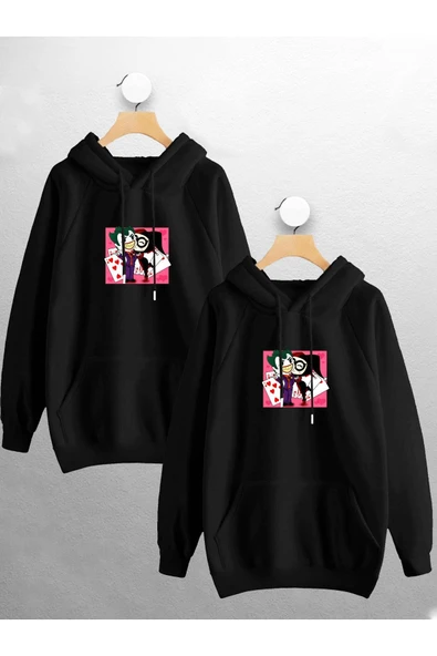 macklin Sevgili Çift Kombini Joker And Harley Quinn Tasarım Kapüşonlu Sweatshirt 2'li Set