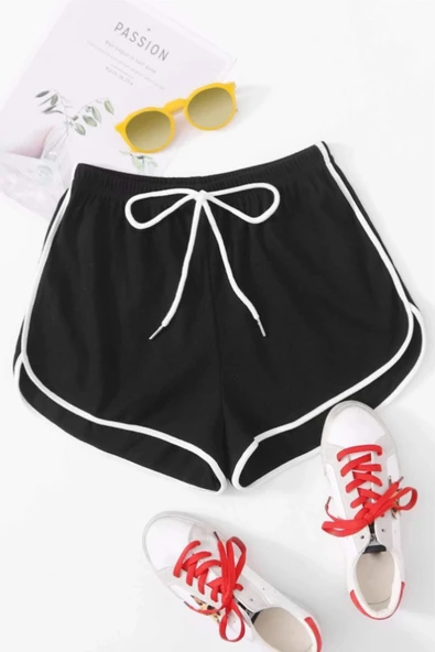 macklin Kadın Siyah ve Gri Renk Biyeli Yırtmaçlı Detayli 2 li Mini Şort - 2