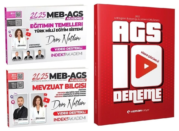 İndeks + Uzman 2025 MEB-AGS Akademisi Eğitimin Temelleri + Mevzuat Bilgisi Ders + Deneme 3 lü Set