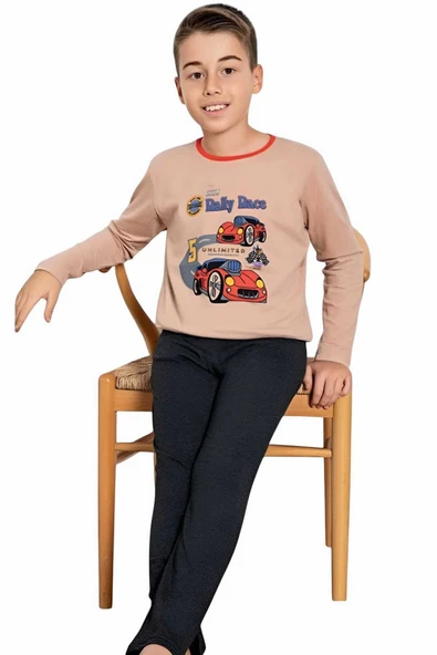 Erkek  Çocuk Pamuklu Uzun Kollu Desenli Pijama Takımı - 2