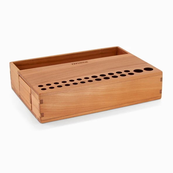 Woodska Reka Çekmeceli Kalemlik Organizer & Mini Aksesuar Kutusu - Kiraz Ağacından - 4