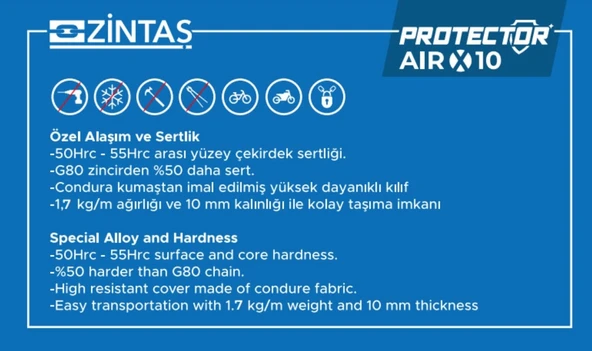Airx Motosiklet Kesilmez Zincir Kilit 10mm Sadece Zincir - 3