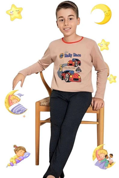 Erkek Çocuk Pamuklu Uzun Kollu Desenli Pijama Takımı - 3