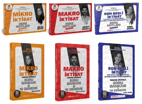 İndeks Akademi 2025 KPSS A Grubu Mikro + Makro + İktisat Son Beşli Video Ders + Soru 6 lı Set