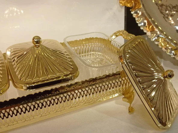 3'LÜ DİKDÖRTGEN KAPAKLI KAHVALTILIK ALTIN - 2