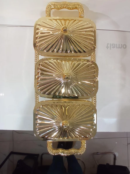 3'LÜ DİKDÖRTGEN KAPAKLI KAHVALTILIK ALTIN - 4