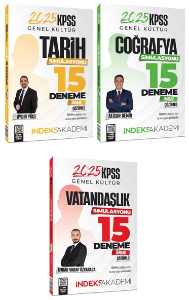 İndeks Akademi 2025 KPSS Tarih+Coğrafya+Vatandaşlık Simülasyonu 45 Deneme 3 lü Set İndeks Akademi
