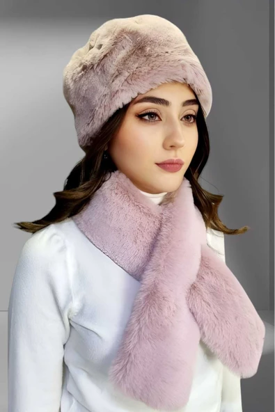 Kadın Vegan Kürk Kalpak-Atkı Set - 2