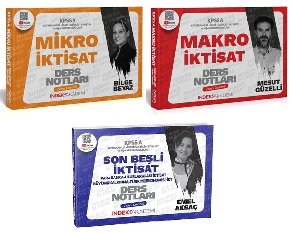 İndeks Akademi 2025 KPSS A Grubu Mikro + Makro + İktisat Son Beşli Video Ders Notları 3 lü Set