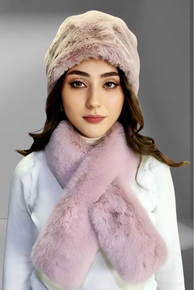 Kadın Vegan Kürk Kalpak-Atkı Set - 3