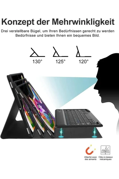 Samsung Galaxy Tab S9 Fe Plus 12.4" Q Türkçe Klavyeli Kılıf Kalem Bölmeli Bluetooth Özellikli Stand   SİYAH - 2