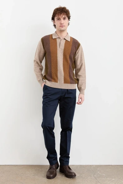 Desen Erkek Uzun Kol Polo Yaka Kazak - Vintage Minimalist Stil - 2