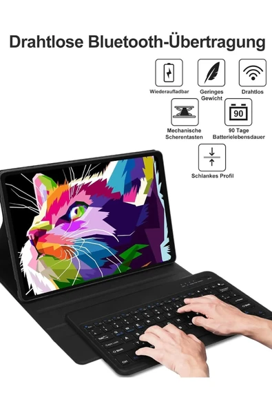 Samsung Galaxy Tab S9 Fe Plus 12.4" Q Türkçe Klavyeli Kılıf Kalem Bölmeli Bluetooth Özellikli Stand   SİYAH - 4