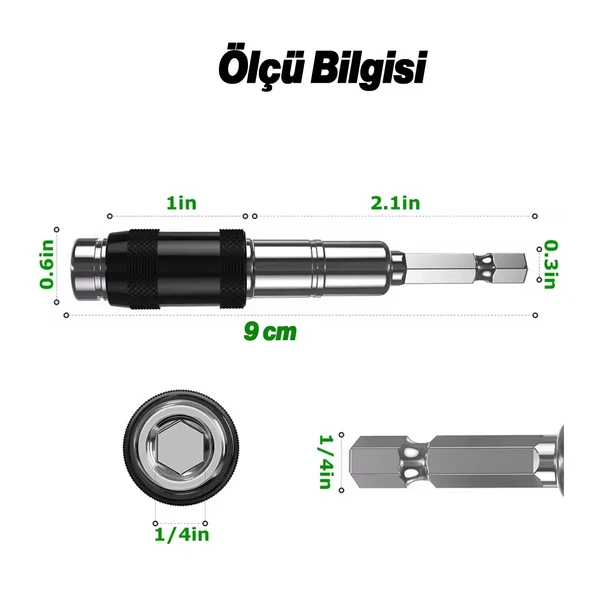 Açılı Oynar Başlıklı Bits Uç 1/4" 90 mm Manyetik Mıknatıslı Matkap Uyumlu 20° Lokma Ucu 1 Adet - Resim 2