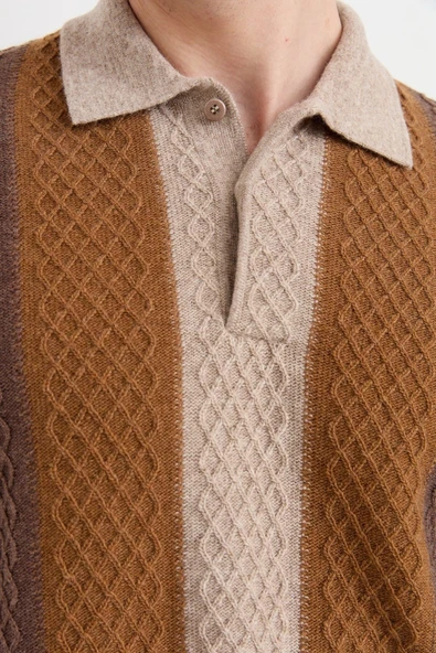 Desen Erkek Uzun Kol Polo Yaka Kazak - Vintage Minimalist Stil - 4