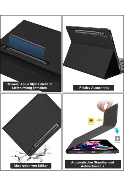 Samsung Galaxy Tab S9 Fe Plus 12.4" Q Türkçe Klavyeli Kılıf Kalem Bölmeli Bluetooth Özellikli Stand   SİYAH - 5