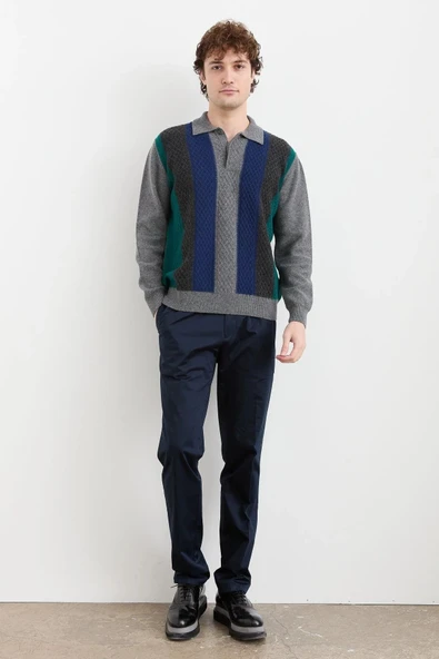 Desen Erkek Uzun Kol Polo Yaka Kazak - Vintage Minimalist Stil - 10