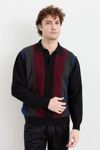 Desen Erkek Uzun Kol Polo Yaka Kazak - Vintage Minimalist Stil - 7