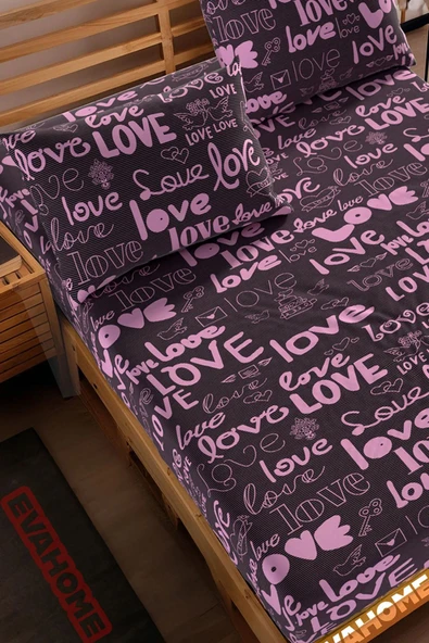 Shopyteks Love Desenli Çift Kişilik Lastikli Çarşaf Seti Battal Boy 180x200 - Resim 2