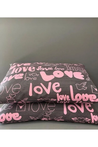 Shopyteks LOVE DESENLİ - YASTIK KILIFI - 50X70 - FERMUARLI - 2ADET - Resim 2
