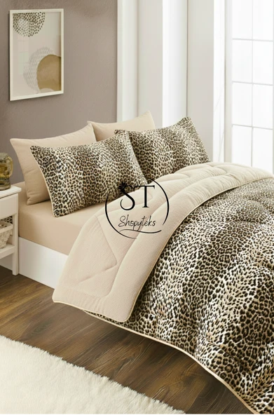 Shopyteks Çift kişilik Leopar Welsoft Uyku Seti Çift Taraflı 195x215 ürün görseli