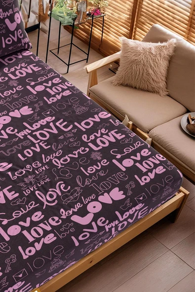 Shopyteks Love Desenli Çift Kişilik Lastikli Çarşaf Seti Battal Boy 180x200 - Resim 3