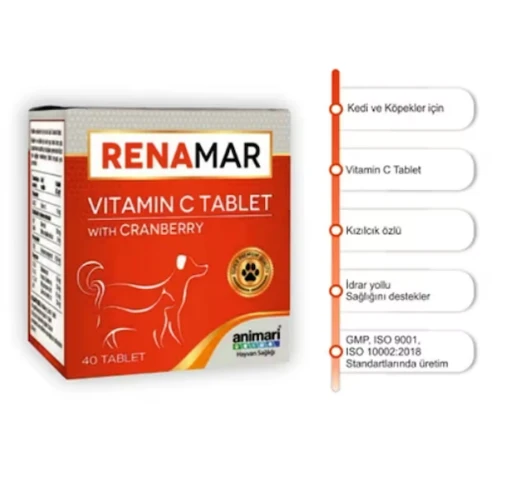 animari Renamar Vitamin C Kedi ve Köpek İdrar Yolları İçin 40 Tablet