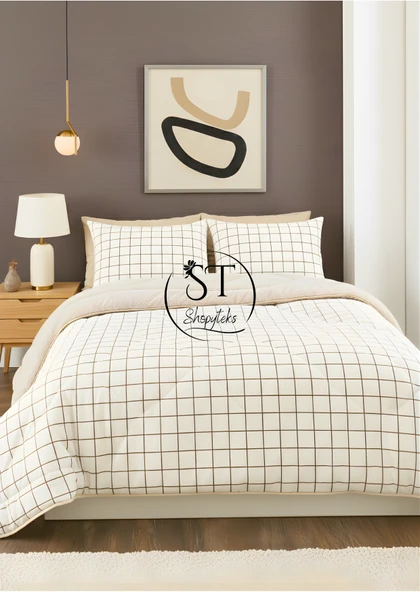 Shopyteks Çift kişilik Krem Kare Welsoft Uyku Seti Çift Taraflı 195x215 - Resim 3