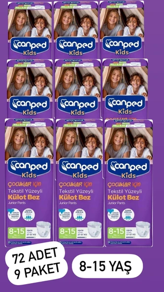 Canped Kids Tekstil Yüzeyli 8-15 Yaş 8'li 9 Adet Çocuk Külotlu Hasta Bezi ürün görseli