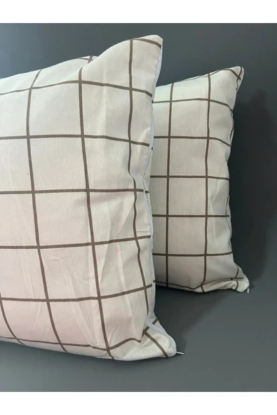 Shopyteks Kare Desen 2 Adet Fermuarlı Yastık Kılıfı 50x70 + 2 Adet Kapitoneli Yastık Koruyucu 50x70 - 4