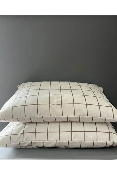 Shopyteks Kare Desen 2 Adet Fermuarlı Yastık Kılıfı 50x70 + 2 Adet Kapitoneli Yastık Koruyucu 50x70 - 3