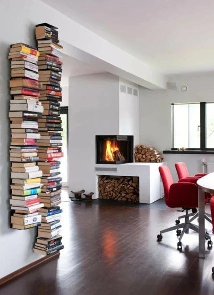 Metal Siyah 2 Adet Kitaplık, Kitap Organizatör, Uçan Kitap Rafı, Görünmez Duvar Kitaplık 2'Lİ - 2
