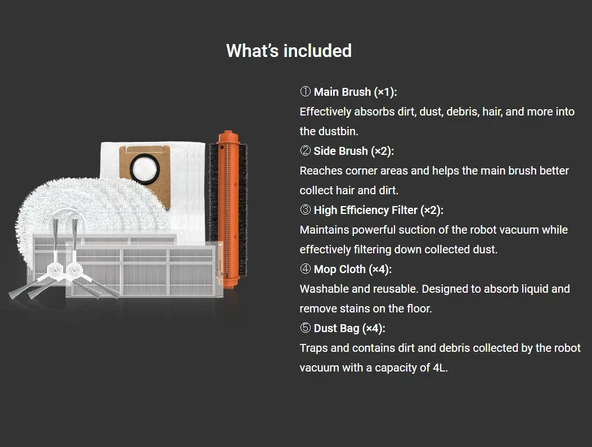 RS2O Pro Aksesuar Paketi Ana Fırça-Yan Fırçalar-Yüksek Verimli Filtre-Mop Bezleri-Çöp Torbaları - 2