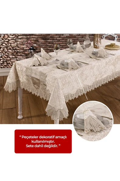 Kadife Lüks Masa Örtüsü Tek Parça Dantelli Güpürlü Vels Yıkanabilir Yumuşak Mutfak Günlük - 8