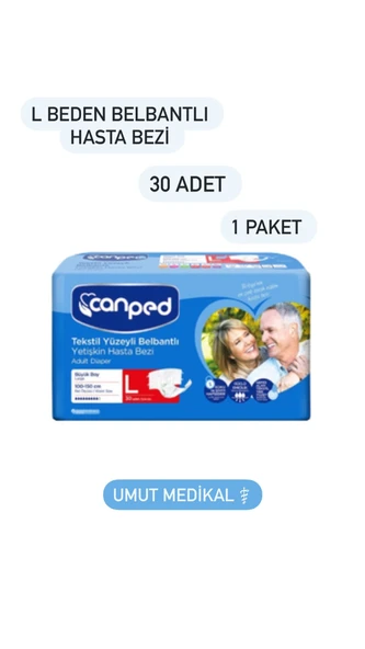 Canped Tekstil Yüzeyli Belbantlı Büyük Boy L 30'lu Hasta Bezi
