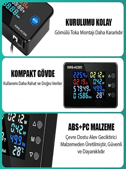 Kws-Ac301 100A Voltmetre Ampermetre Wattmetre 50–300V Kapalı Transformatör - 4