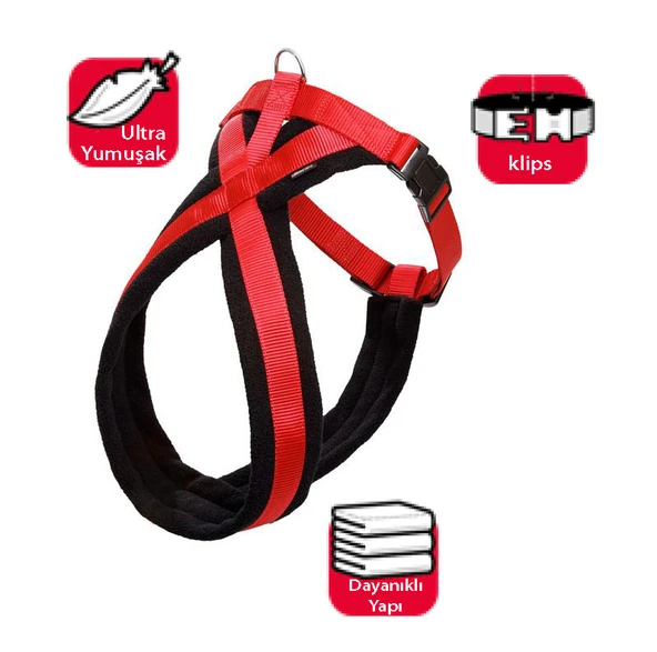 Karlıe Yumuşak Göğüs Tasma 52-60cm Siyah-kırmızı ürün görseli