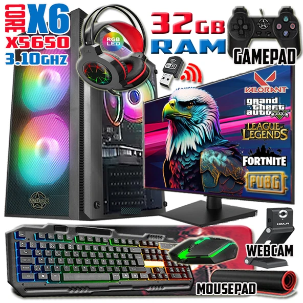 WarboX Eagle Xeon X5650 32gb Ram 256gb SSD 250gb HDD R7 240-4gb E.kartı 19" Monitör Gaming Bilgisaya