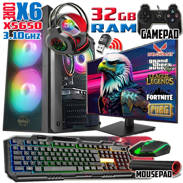 WarboX Eagle 22" Monitör X5650 32gb Ram 256gb SSD 250gbHDD R7 240-4gbE.kartı Gaming Takım Bilgisayar