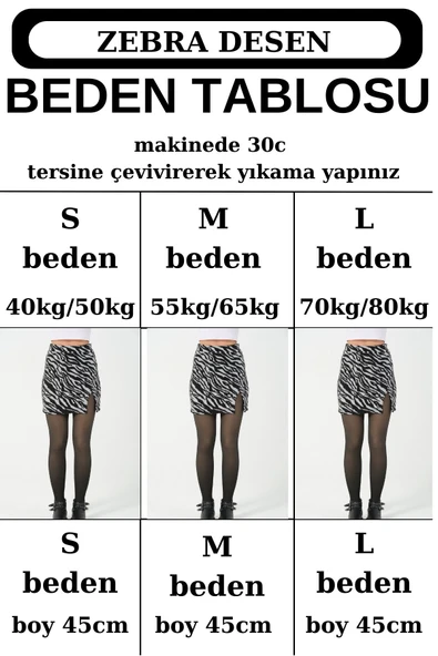 Mini Etek Yırtmaçlı Zebra Desen Esnek Pamuklu Mini Boy 45cm - Resim 4