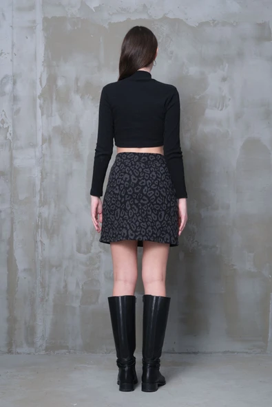 Füme Leopar Mini Etek Dar Spor Kesim Toparlayıcı Korse Kemer Bir Beden Ince Görünüm Esnek Boy45cm - 5