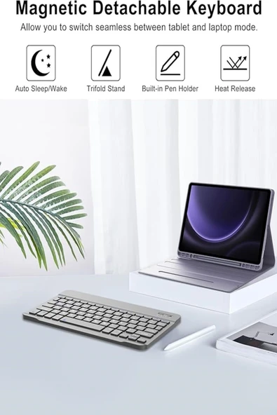 Samsung Galaxy Tab S9 Fe 10.9" Q Türkçe Klavyeli Kılıf Kalem Bölmeli Bluetooth Özellikli Standlı  LAVANTA - Resim 6