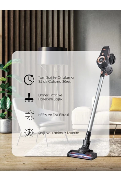 Pirantech ES92 Şarjlı Dikey Kablosuz LED Aydınlatmalı Süpürge - 2