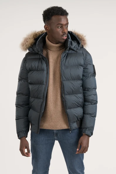 Slimfit Kürklü Kapşonlu (Kürk ve Kapşon Çıkmalı) Beli Lastikli Şişme Mont - Resim 3