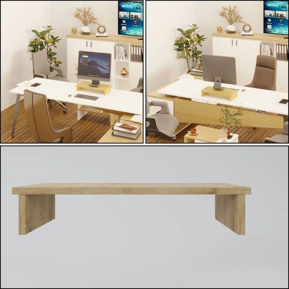 Erc Monifleks Tekli Ergonomik Monitör Altlığı, Monitör Yükseltici Safir Meşe - Resim 3